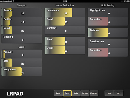 LRPAD - Schärfe-, Rausch- und Körnungseinstellung
